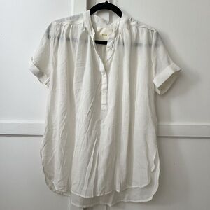 Maeve Cream Short Sleeve Workwear Casual Blouse with Button Detail